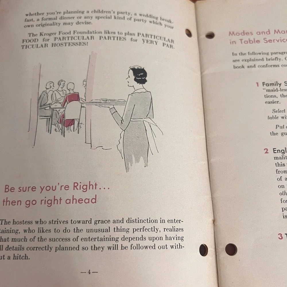 Vintage 1933 Kroger Food Foundation Right Foods at Light Cost Party Cookbook